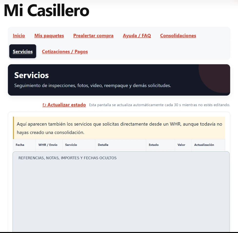 Captura anonimizada de servicios solicitados